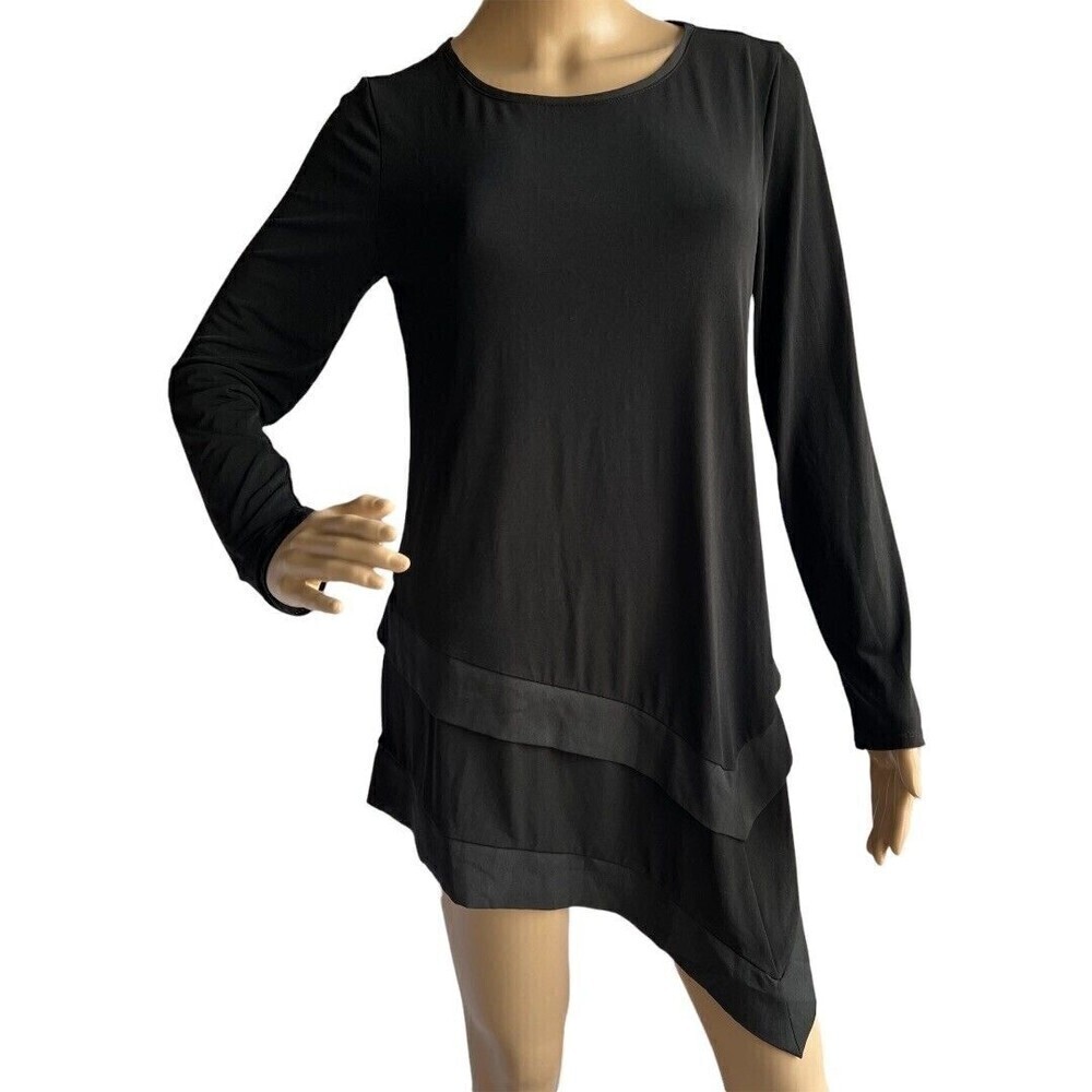 Chico’s Black Long Sleeve Stretch Tiered Hem Tunic Casual Shirt Top Size 0‎
